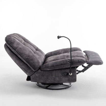 Modern Swivel Gliding Recliner Chair With Rocking Function And Phone Holder - Large Comfortable Reading Chair In Gold Stamped Velvet - Black