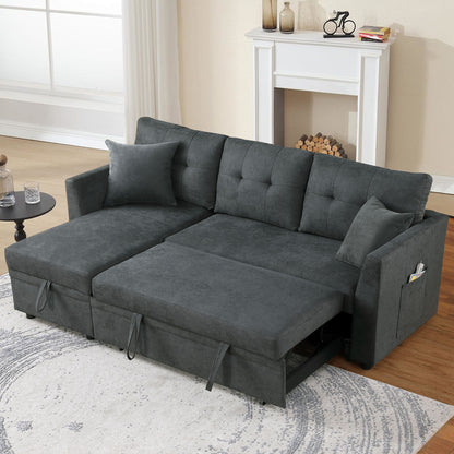Sectional Sofa Bed L Shaped Sofa Couch Bed With USB Port, Reversible Sofa Couch Sleeper With Pull Out Bed, Chaise With Storage, Pull Out Couch For Living Room - Gray