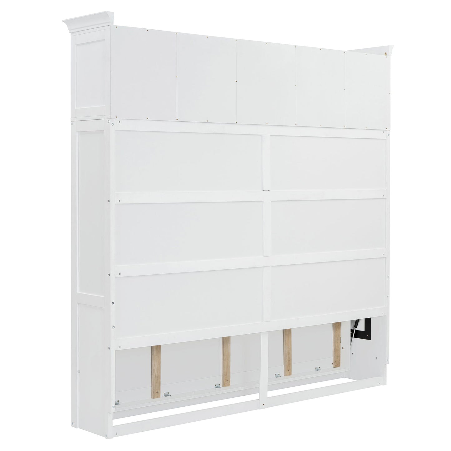 Queen Size Murphy Wall Bed With Top Cabinets & Wine Rack - White