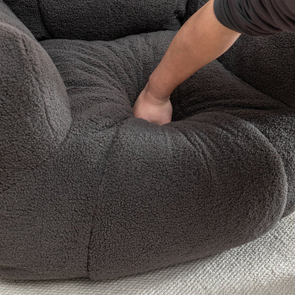 Comfy Bean Bag Chair With Filler, Tufted Memory Foam Sofa Teddy Fabric, Fluffy And Cozy Seating For Dorm, Apartment, Or Living Room - Dark Gray