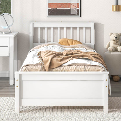 Twin Bed With Headboard And Footboard For Kids, Teens, Adults, With A Nightstand - White