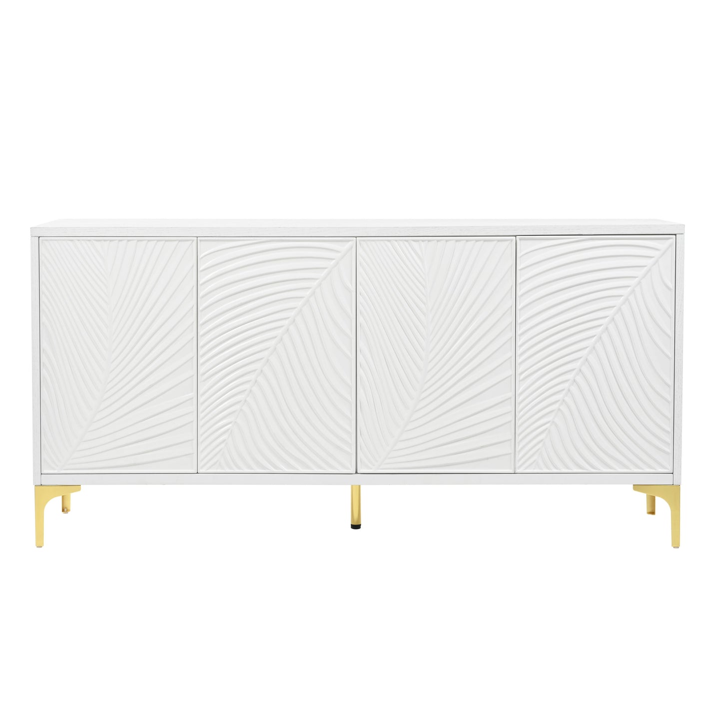 Multi Functional Storage Cabinet, 4 Door Sideboard With Unique Texture, Adjustable Shelves - White