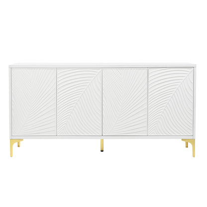 Multi Functional Storage Cabinet, 4 Door Sideboard With Unique Texture, Adjustable Shelves - White