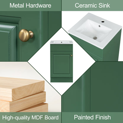 18" Bathroom Vanity With Sink, & Ceramic Cabinet With Adjustable Shelf - Green