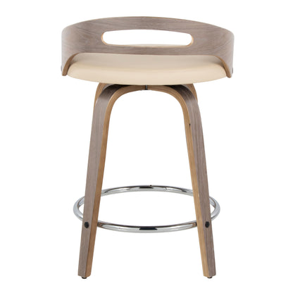 Cassis - Mid-Century Modern Fixed Height Counter Stool With Swivel With Round Footrest (Set of 2) - Light Gray / Cream