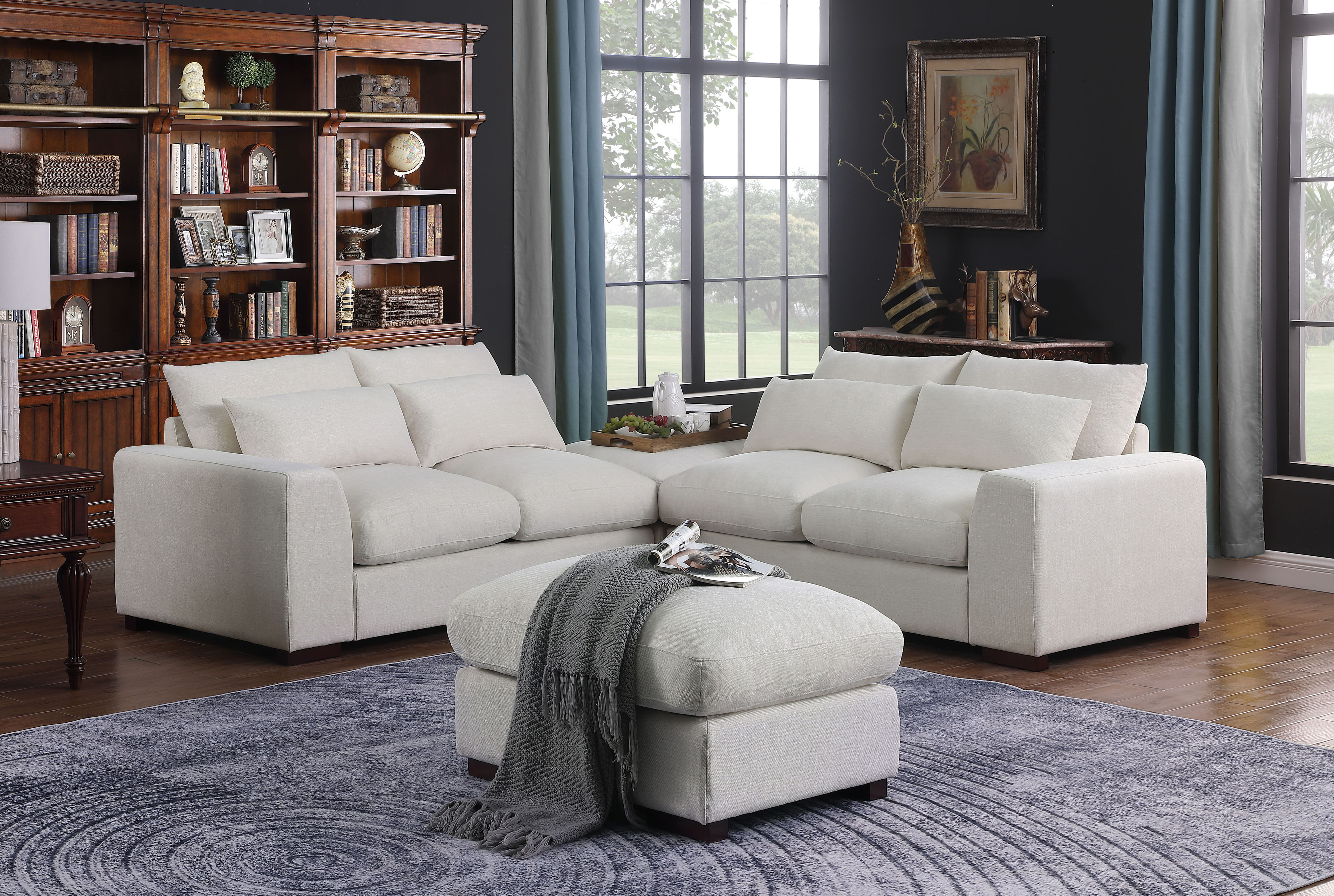 Tatman - Linen Blend Sectional With 2 Ottomans - Beige