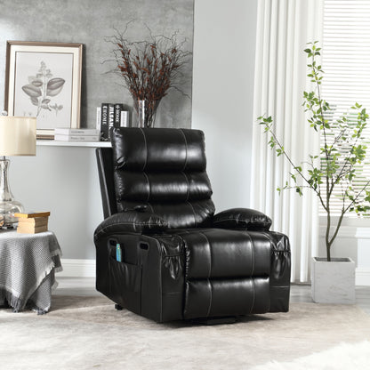 Large Size Electric Power Lift Recliner Chair Sofa, 8 Point Vibration Massage And Lumber Heat, Remote Control, Side Pockets And Cup Holders - Black