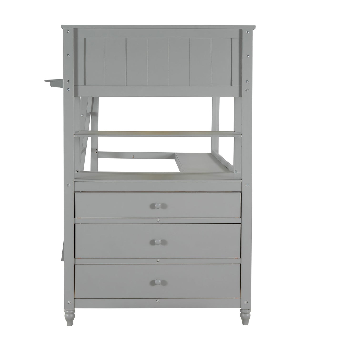 Twin Size Loft Bed With Drawers And Desk, With Shelves - Gray