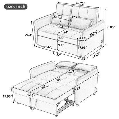Convertible Sleeper Bed, Adjustable Oversized Armchair With 3 USB Ports For Small Space - Brown