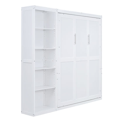 Queen Size Murphy Wall Bed With Shelves - White
