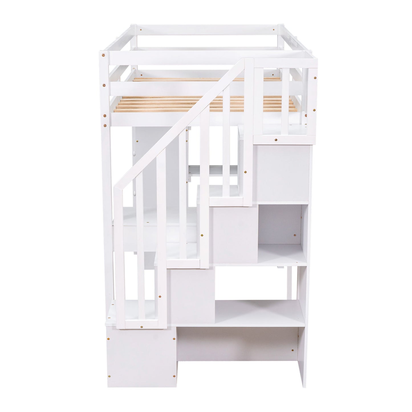 Twin Size Loft Bed With Storage Drawers, Desk And Stairs With Shelves - White