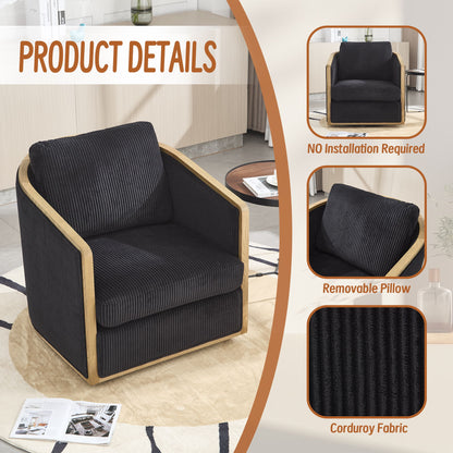Swivel Barrel Chair, Comfortable Accent Sofa Chair, 360 Degree Swivel - Black