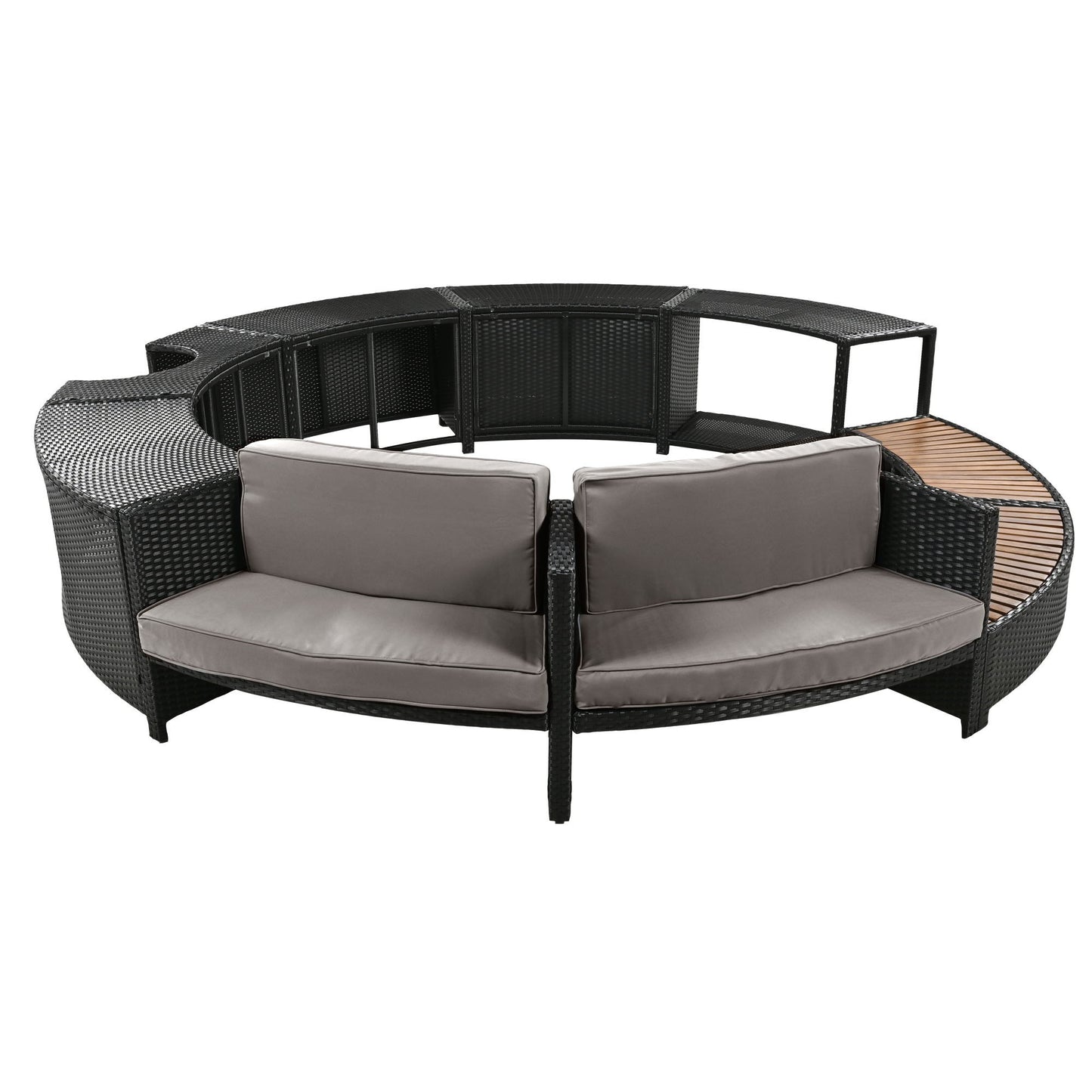 Spa Surround Spa Frame Patio Rattan Sofa Set With Storage Spaces, Mini Sofa And Comfortable Cushion For Patio, Backyard - Gray
