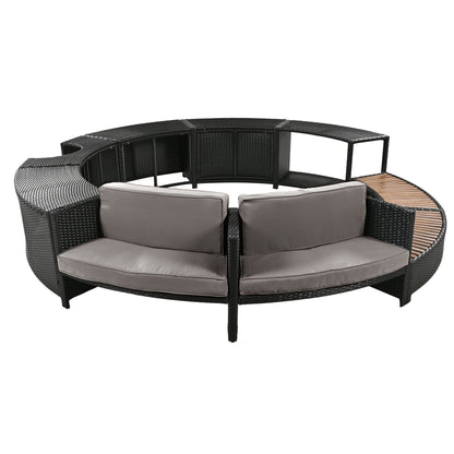 Spa Surround Spa Frame Patio Rattan Sofa Set With Storage Spaces, Mini Sofa And Comfortable Cushion For Patio, Backyard - Gray
