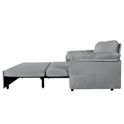 Modern Convertible Sleeper Sofa Bed With Pull Out Queen Design, Side Storage & Thick Cushions Chenille Loveseat For Living Room Or Bedroom 3 In 1 Function - Gray