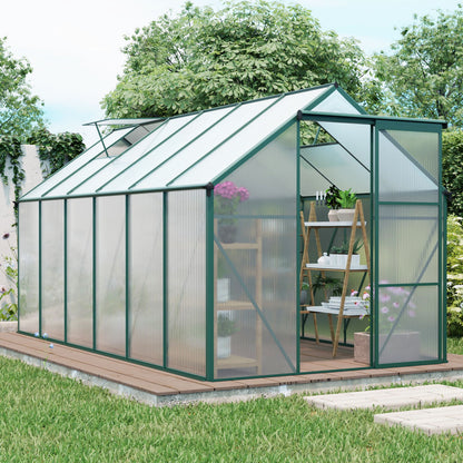 6X12 Ft Polycarbonate Greenhouse Raised Base And Anchor Aluminum Heavy Duty Walk-In Greenhouses For Outdoor Backyard In All Season - Green