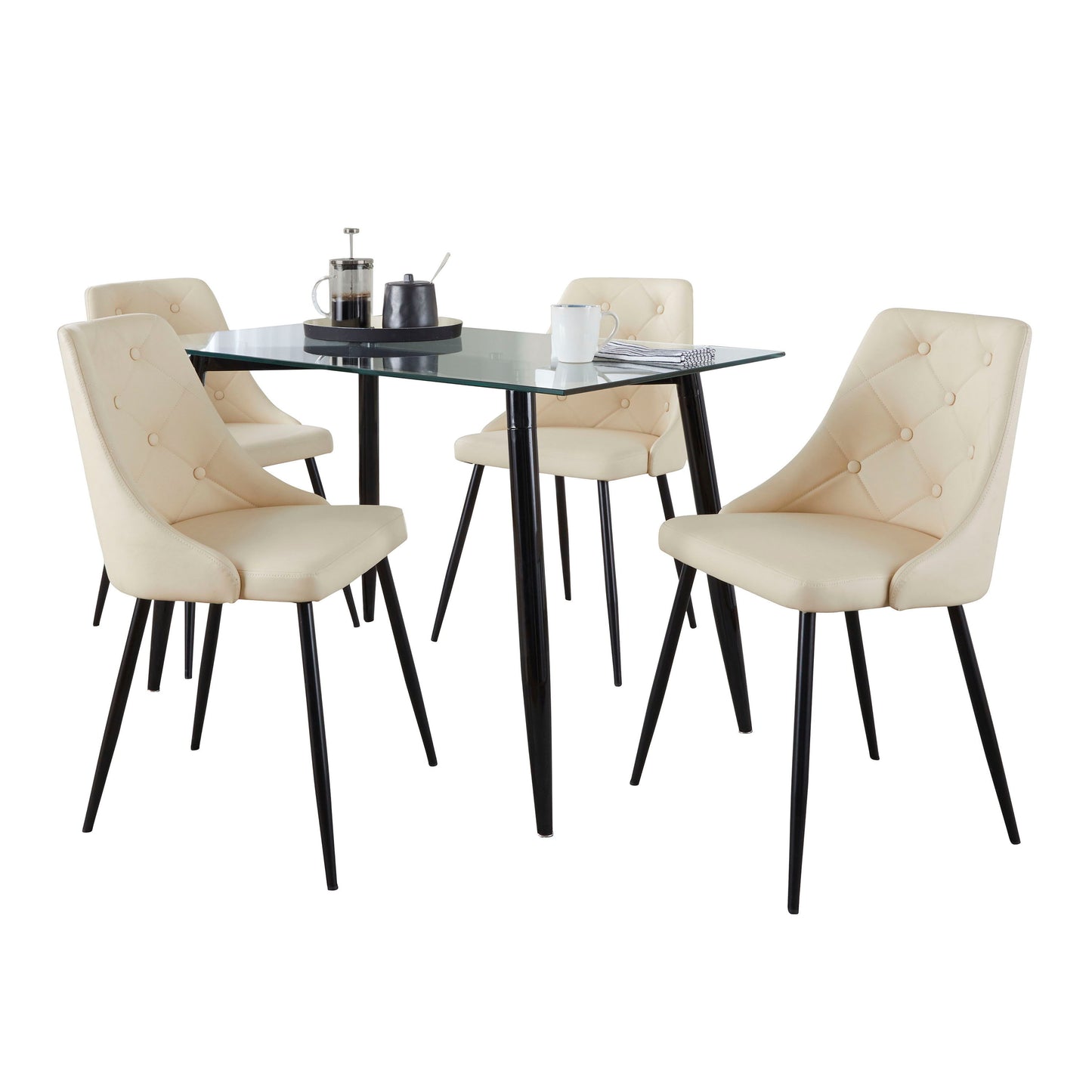 Clara Giovani - 5 Piece Contemporary Dining Set - Black / Clear / Cream