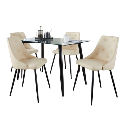Clara Giovani - 5 Piece Contemporary Dining Set - Black / Clear / Cream