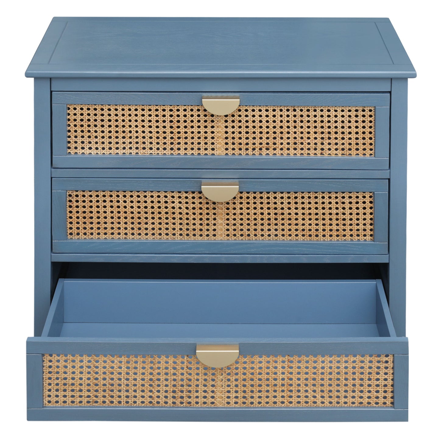 3 Drawer Cabinet Natural Rattan Suitable For Bedroom - Blue