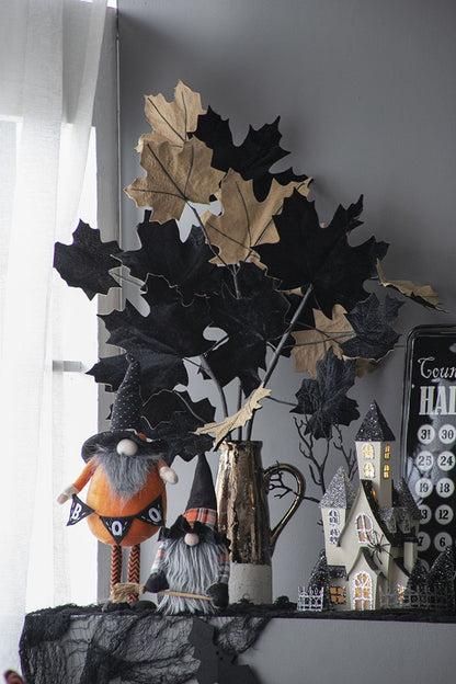 Standing Gnome With Gnome & Holding Banner, For Halloween Decor - Black / Orange / White
