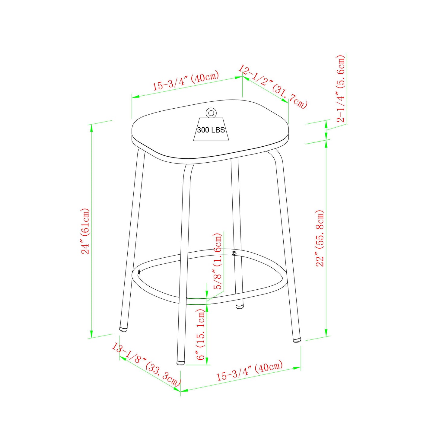 Modern Simple Counter Stool With Upholstered Seat (Set of 2) - Ivory