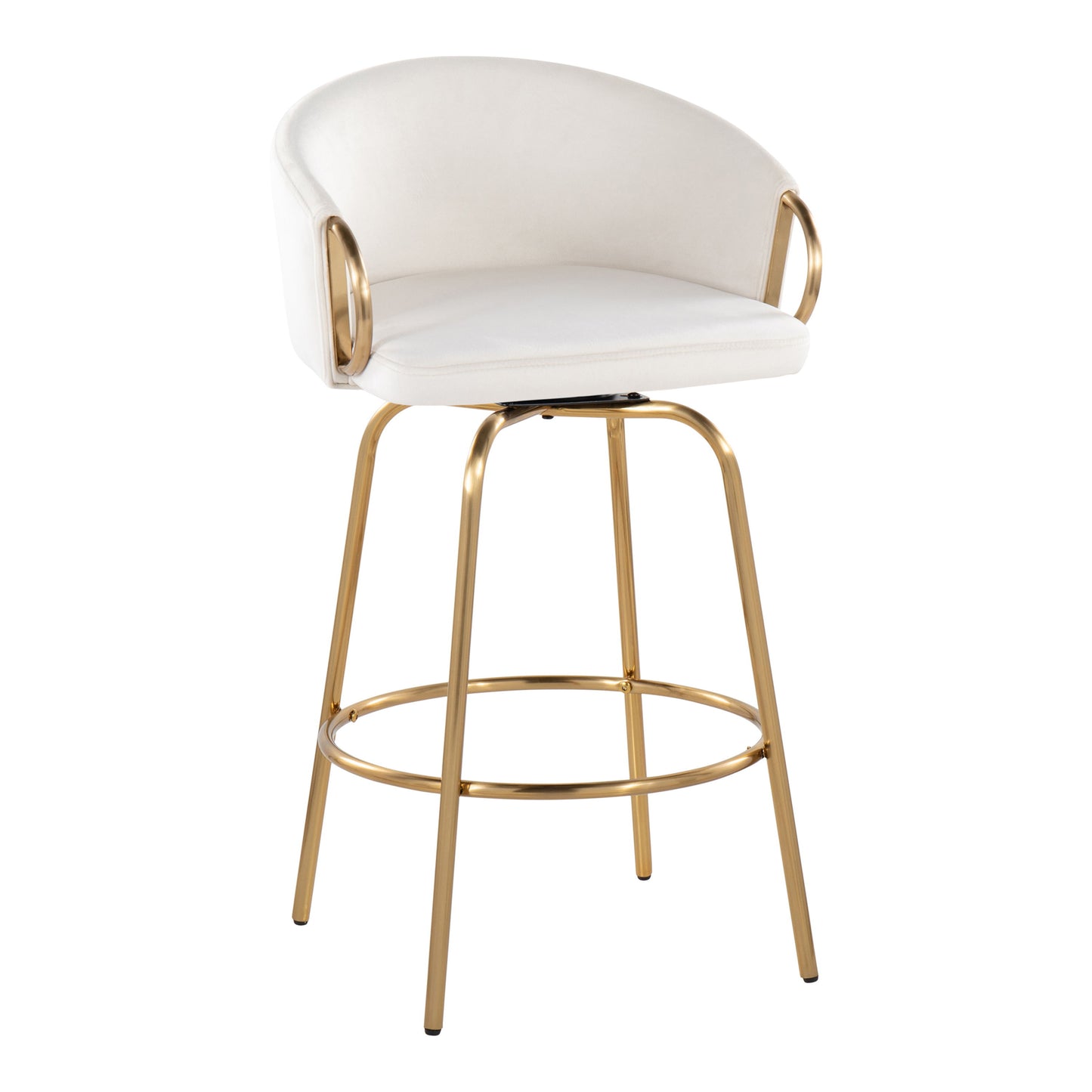 Claire - Contemporary / Glam Counter Stool With Swivel With Round Footrest (Set of 2) - Cream