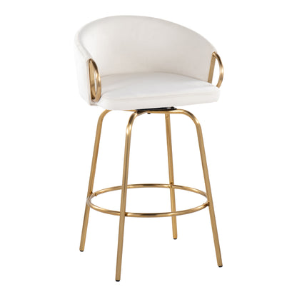 Claire - Contemporary / Glam Counter Stool With Swivel With Round Footrest (Set of 2) - Cream
