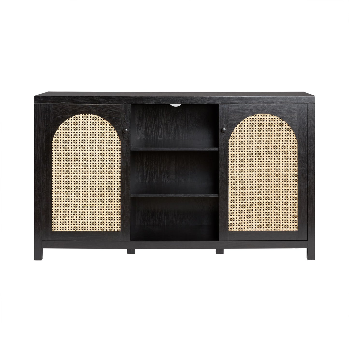 Transitional 2 Door Sideboard With Arched Rattan Panels - Black