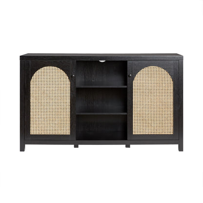 Transitional 2 Door Sideboard With Arched Rattan Panels - Black