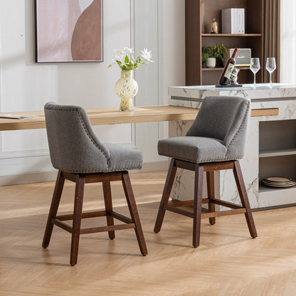 Counter Height Swivel Barstools, 26'' H Seat Height Upholstered Bar Stools (Set of 2), Fabric - Gray