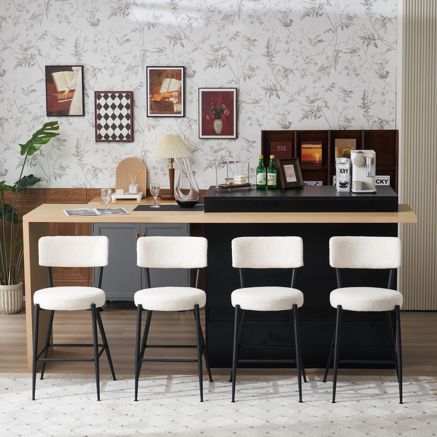 Modern Teddy Fabric Upholstered Bar Stools (Set of 2) - White