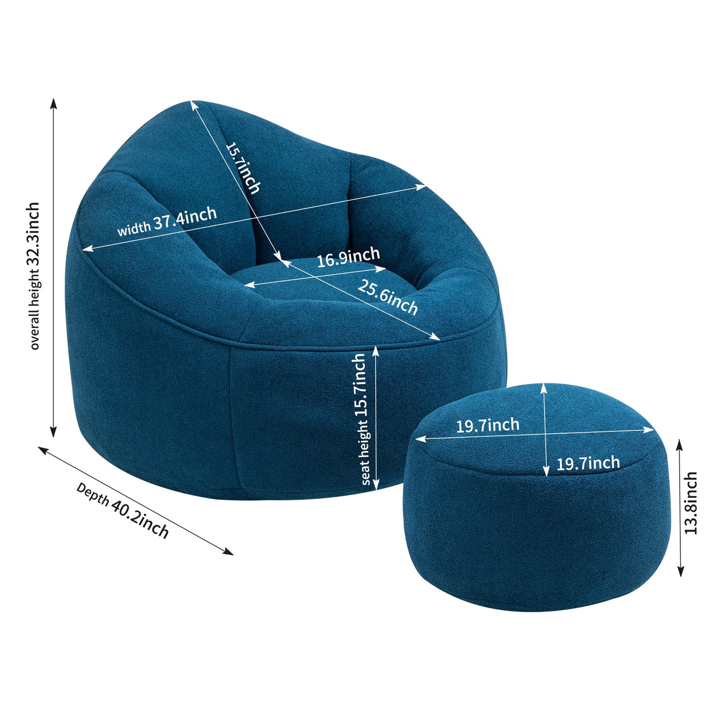 Bedding Bean Bag Sofa Chair High Pressure Foam Bean Bag Chair Adult Material With Padded Foam Padding Compressed Bean Bag With Footrest - Blue