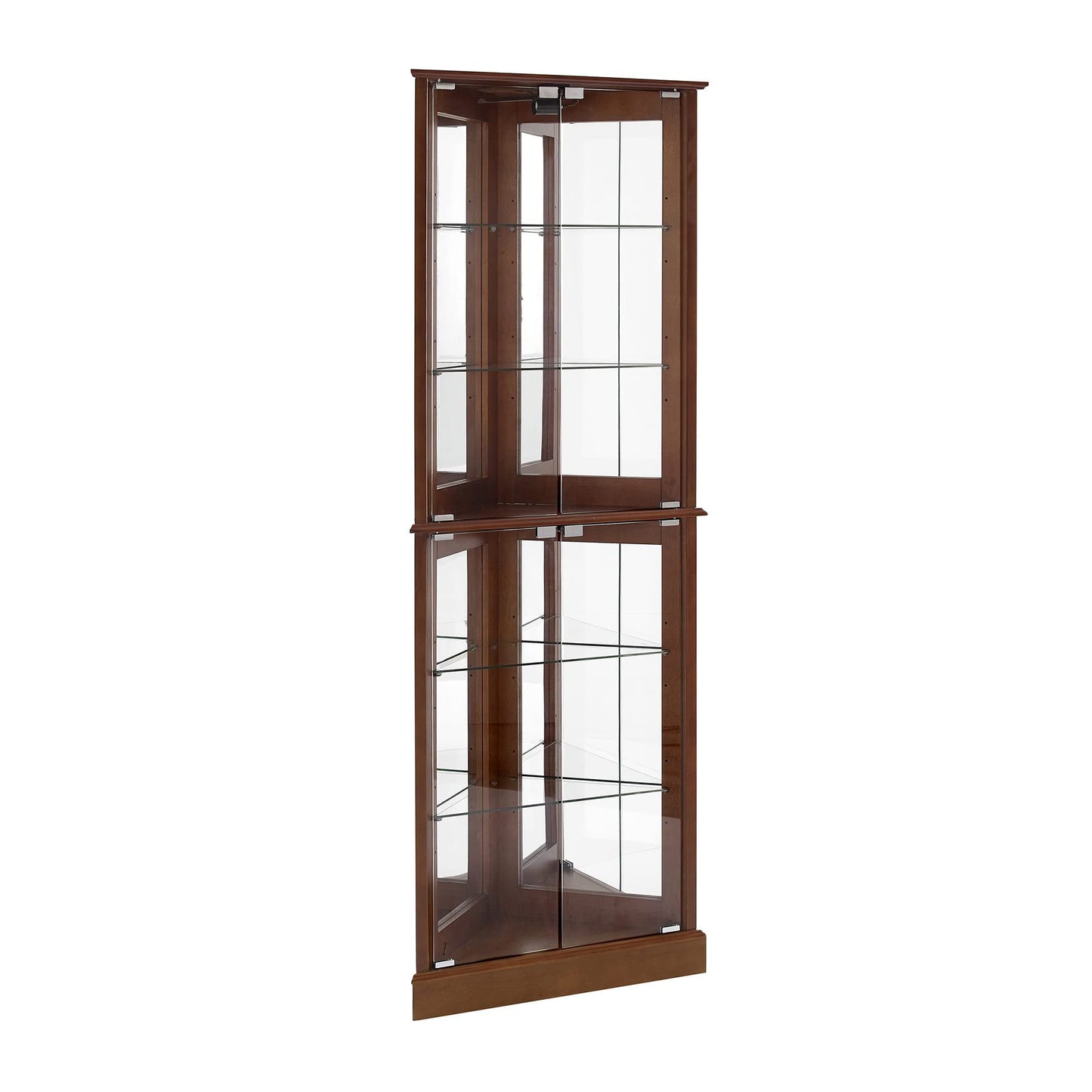 Corner Curio Dispaly Cabinet With Lights, Adjustable Tempered Glass Shelves, Mirrored Back (E26 Light Bulb Not Included) - Walnut