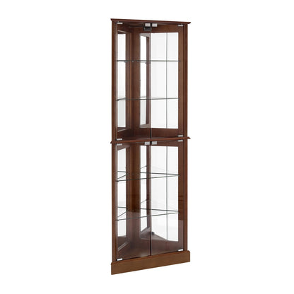 Corner Curio Dispaly Cabinet With Lights, Adjustable Tempered Glass Shelves, Mirrored Back (E26 Light Bulb Not Included) - Walnut