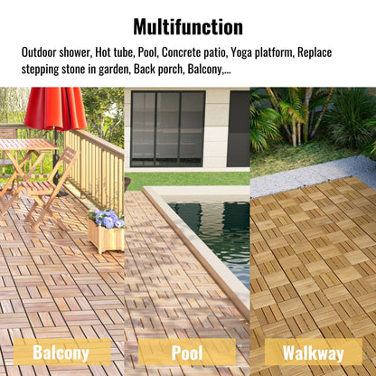 30 Piece Interlocking Deck Tiles Checker Pattern, Square Acacia Hardwood Outdoor Flooring For Patio, Bancony, Pool Side - Yellow