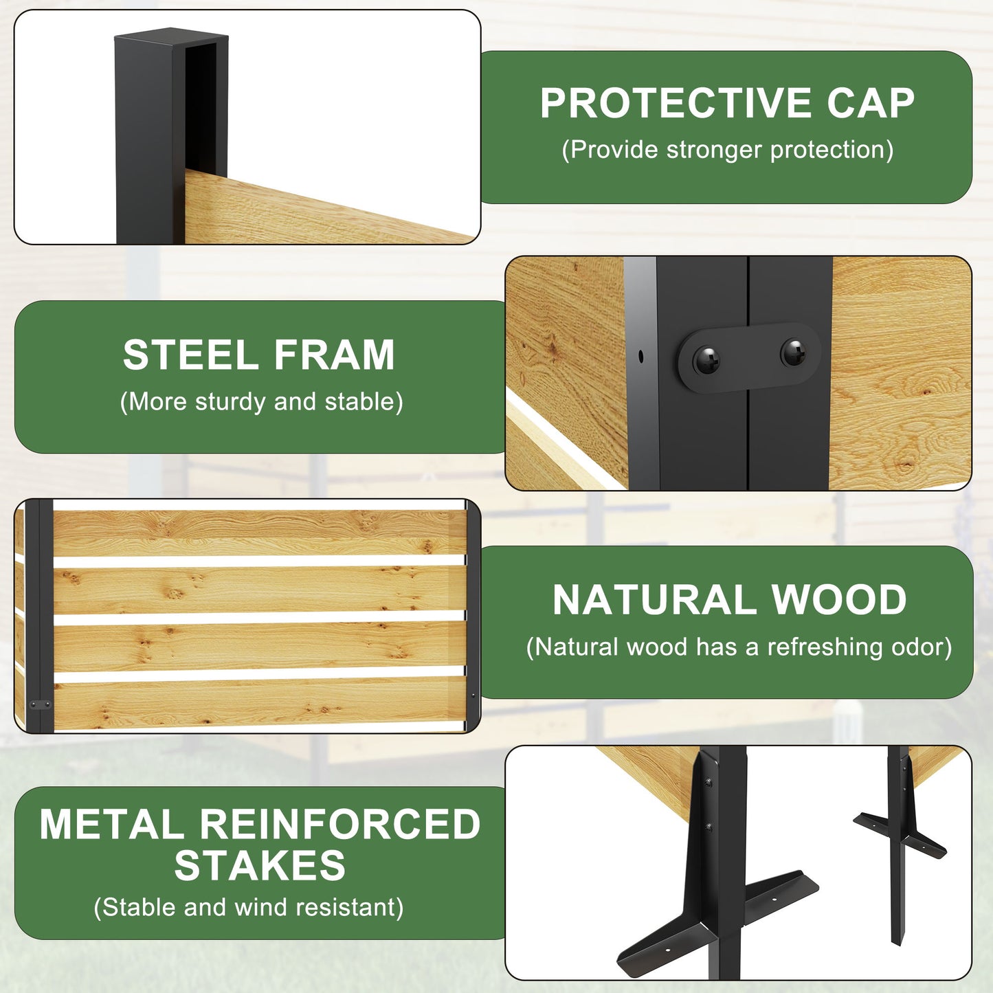 Goodyo - Outdoor Privacy Screen Cedar Wood And Aluminum Frame Fence For Pool Equipment And Trash Can Enclosures - Black / Natural