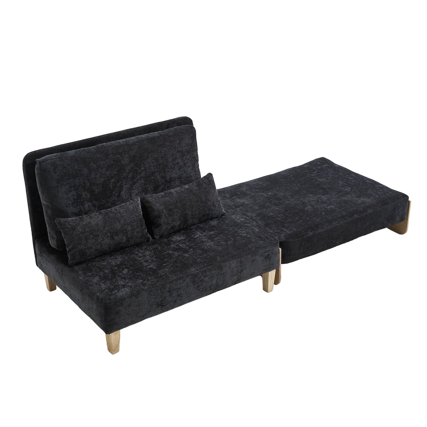 Mid Century Modern Foldable Sofa Bed Recliner, 3 - 1 Convertible Sleeper With 3 Pillows For Small Spaces - Black