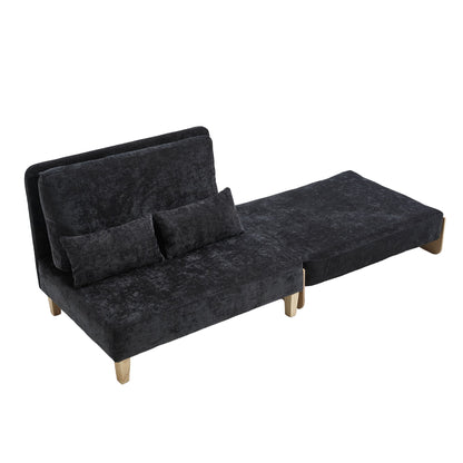 Mid Century Modern Foldable Sofa Bed Recliner, 3 - 1 Convertible Sleeper With 3 Pillows For Small Spaces - Black