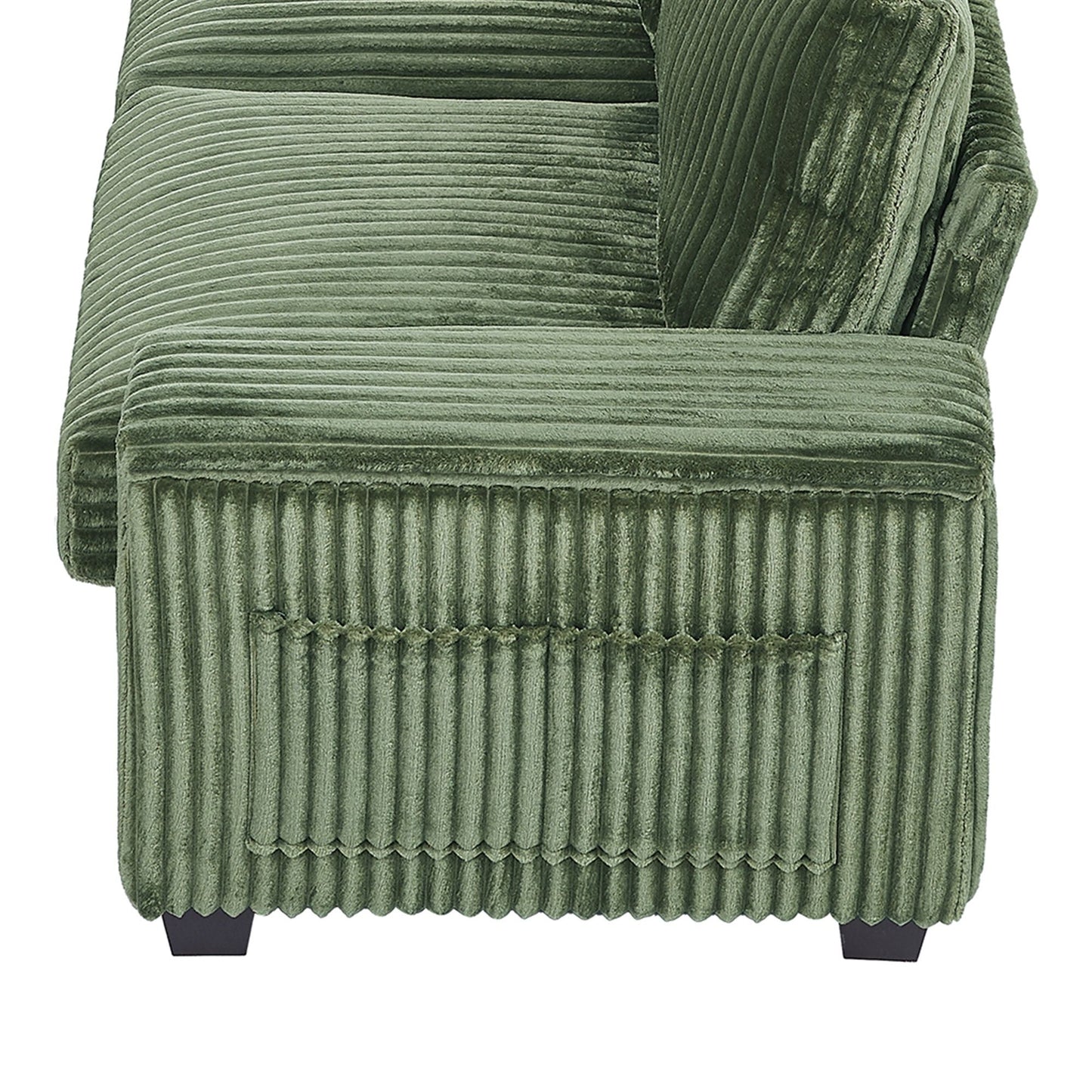 Modern 4 Seater Corduroy Sofa With USB Ports, Hidden Storage Arms, Flip Top Cup Holders - Green