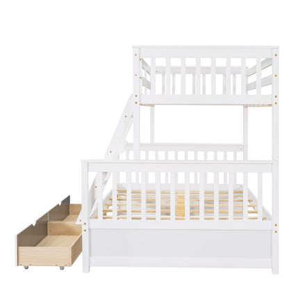 Twin Over Full Bunk Bed With Ladders And Two Storage Drawers - White