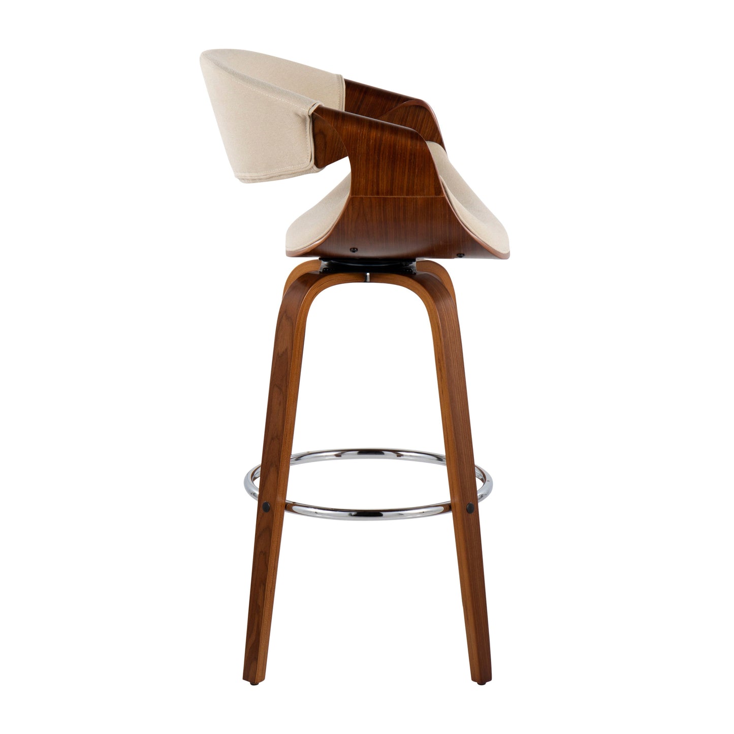 Curvini Mid-Century Modern Fixed Height Barstool With Swivel (Set of 2) - Walnut / Cream