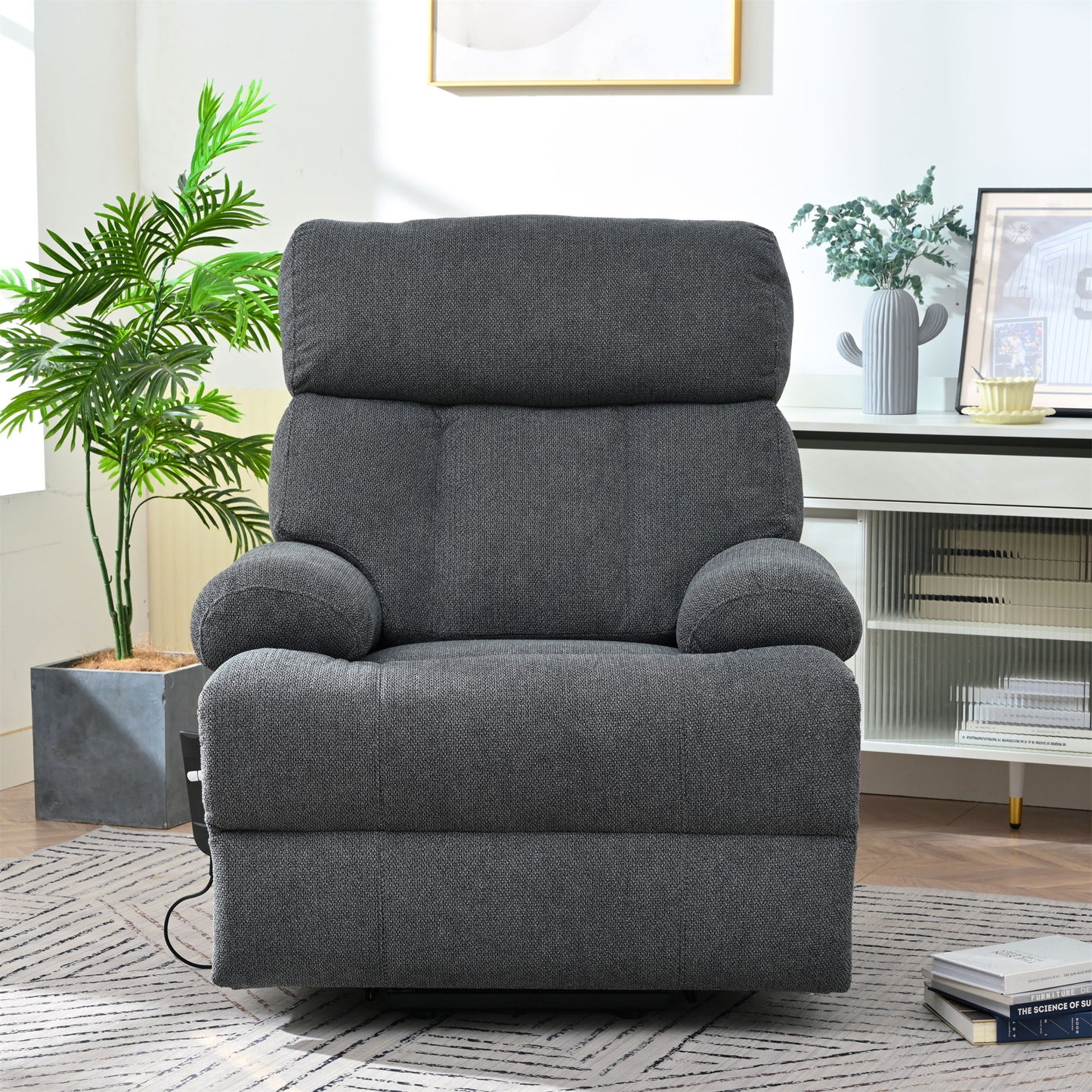 Oversized Power Lift Recliner Chair, Electric Fabric Recliner Chair, Home Theater Seating, Reclining Sofa Chair With Remote Control, Side Pocket, Spacious Seat - Dark Gray