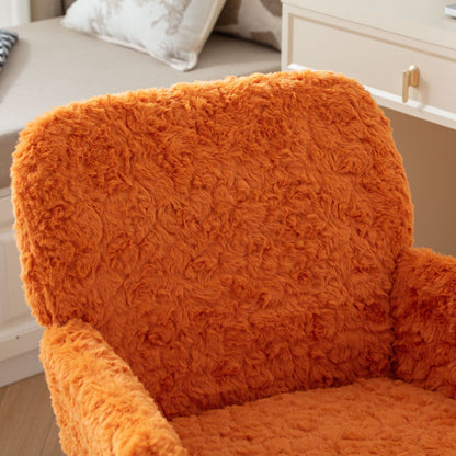 Office Chair, Artificial Rabbit Hair Home Office Chair With Golden Metal Base, Adjustable Desk Chair Swivel Office Chair, Vanity Chair - Orange