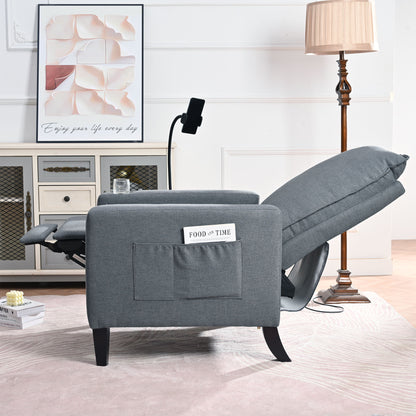 Recliner Chairs For Adults, Adjustable Recliner Sofa With Mobile Phone Holder & Cup Holder, Modern Reclining Chairs Fabric Push Back Recliner Chairs For Living Room, Bedroom - Gray