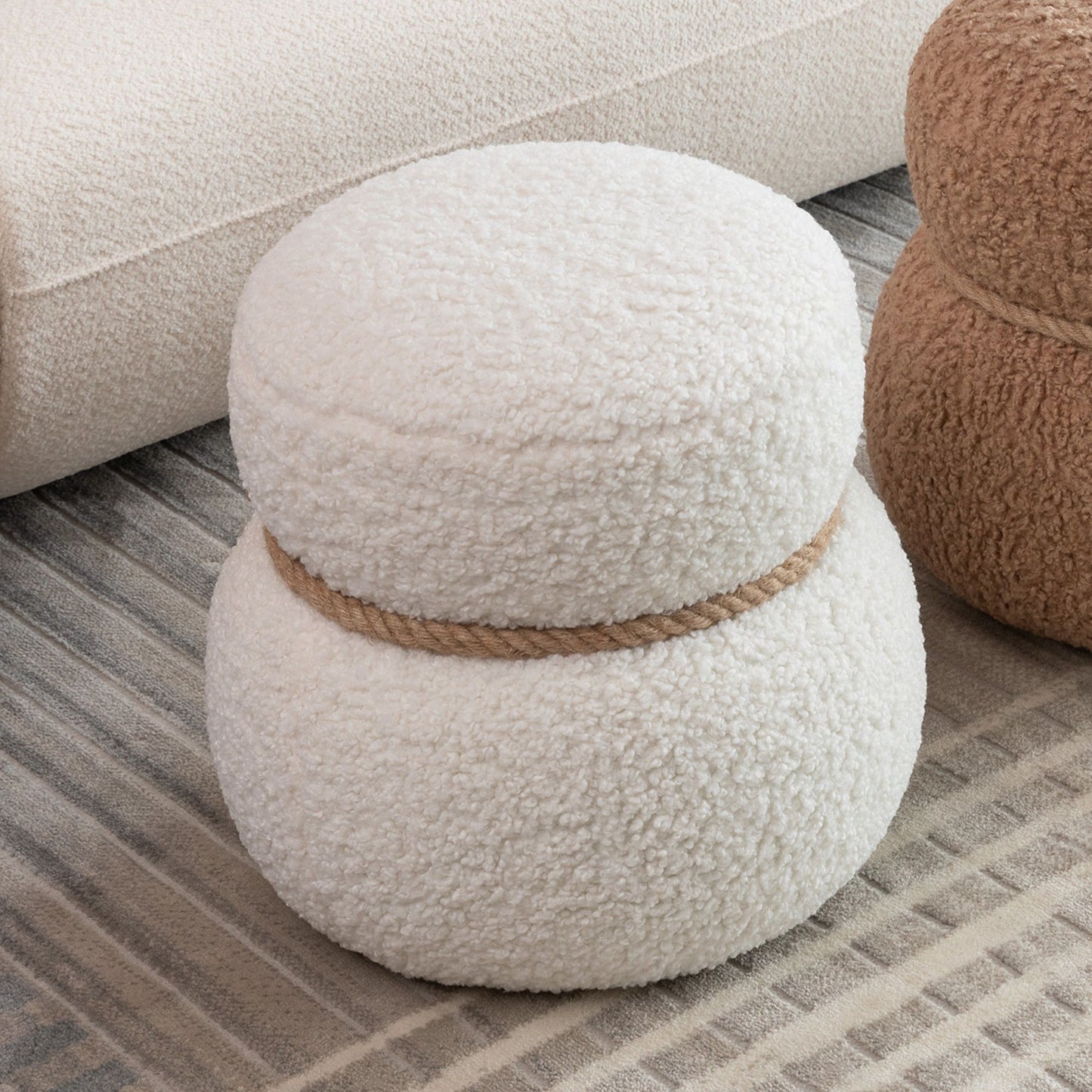 Snowman Stool With Greig Plush Cushion, Playful And Cute Design For Any Space - White
