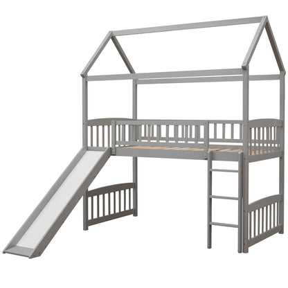 Twin House Loft Bed With Slide - Gray