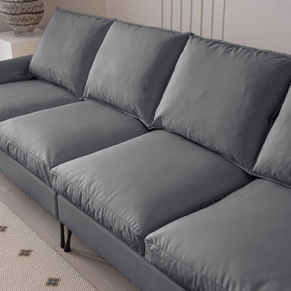 Modern Sectional Technical Leather L-Shaped Sofa Couch With Convertible Ottoman - Dark Gray