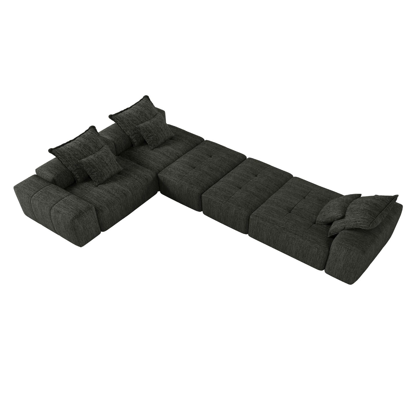 Modern Oversized Modular Sectional Sofa, Sparkling Chenille Fabric Soft Cushion Sofa With 6 Pillows, 6 Pieces Diy Combination Tufted Sofa, No Assembly Required - Black