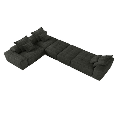 Modern Oversized Modular Sectional Sofa, Sparkling Chenille Fabric Soft Cushion Sofa With 6 Pillows, 6 Pieces Diy Combination Tufted Sofa, No Assembly Required - Black