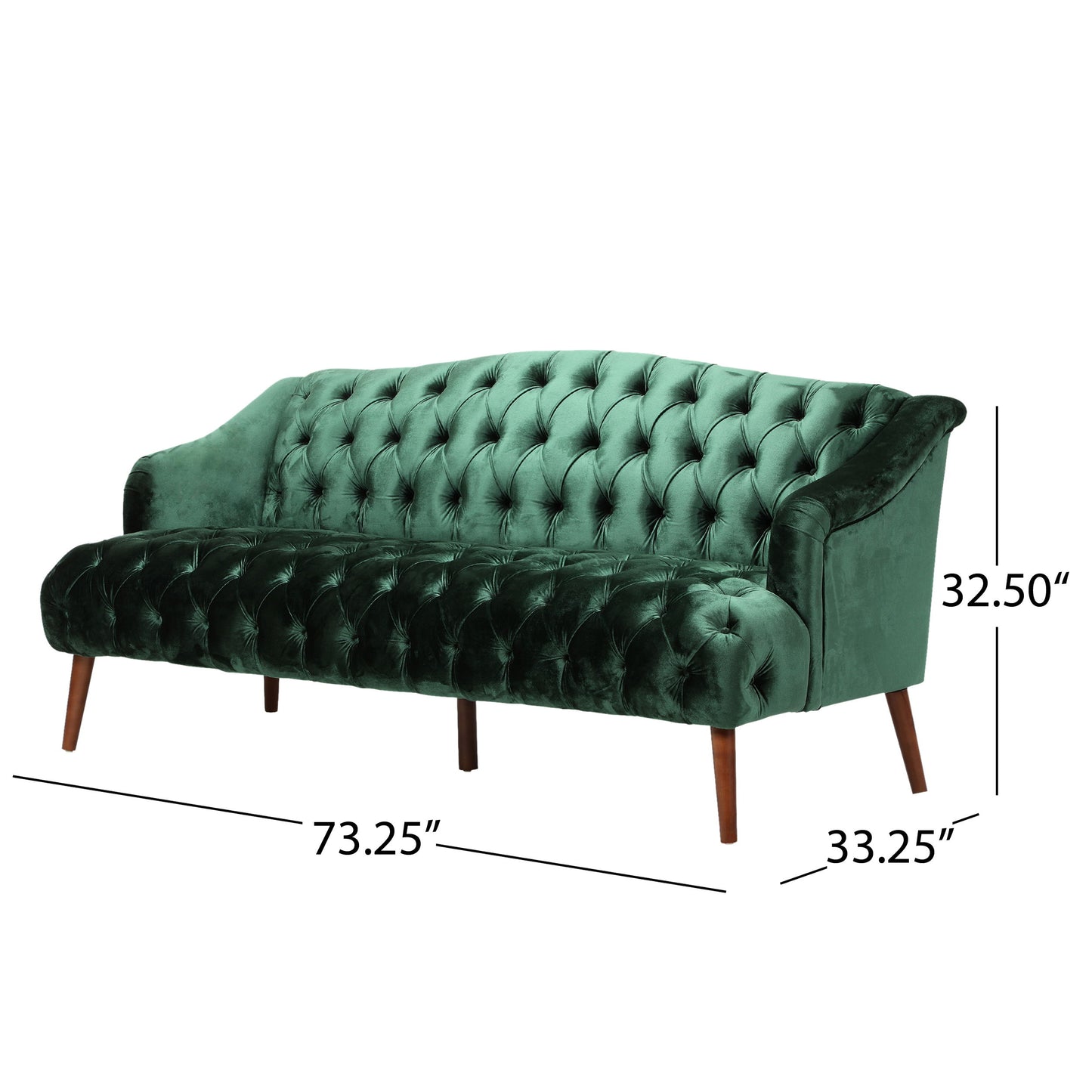 Comfy 3 Seat Sofa With Wooden Legs, For Living Room And Study - Emerald